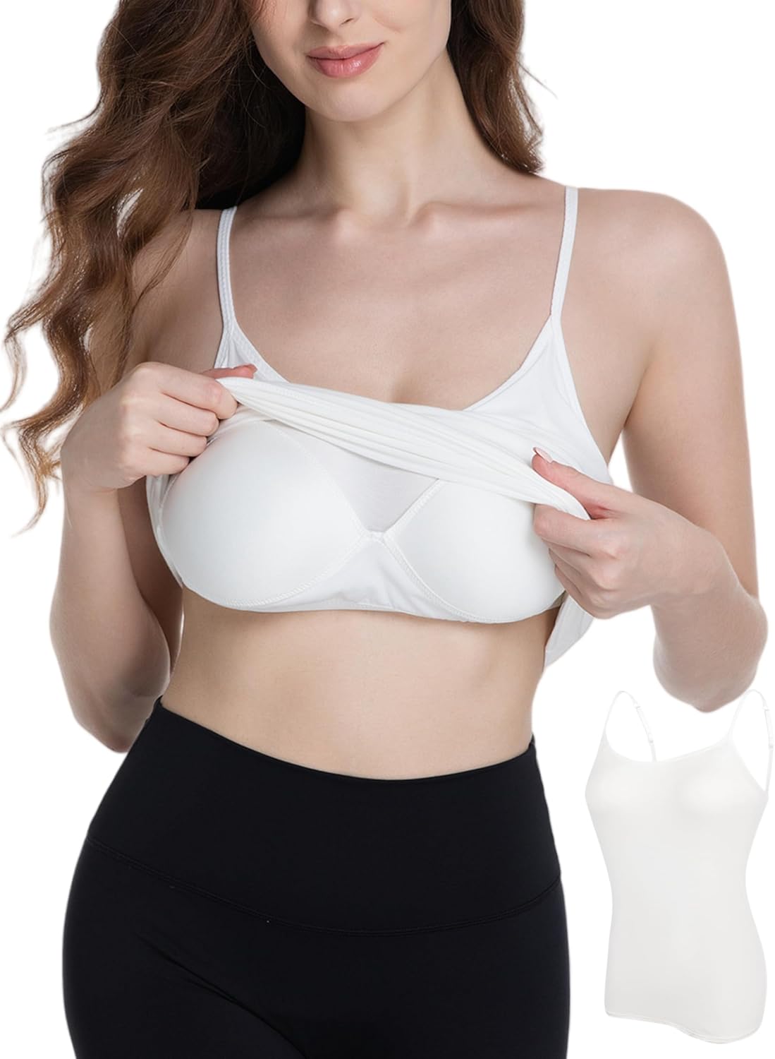 Camisole Tank Top for Women with Built-in Padded Shelf Bra Support,Spaghetti Strap Layering Camis, Basic Undershirt