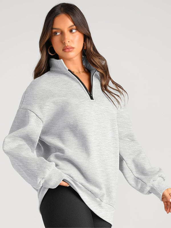 Women’s Oversized Half-Zip Pullover – Cozy Fleece Hoodie with Drop Shoulder & Quarter-Zip Design – Casual Fall and Winter Sweatshirt