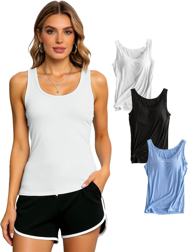 Alizeal 3 Pcs Women's Basic Solid Camisole Stretch Casual Tank Tops