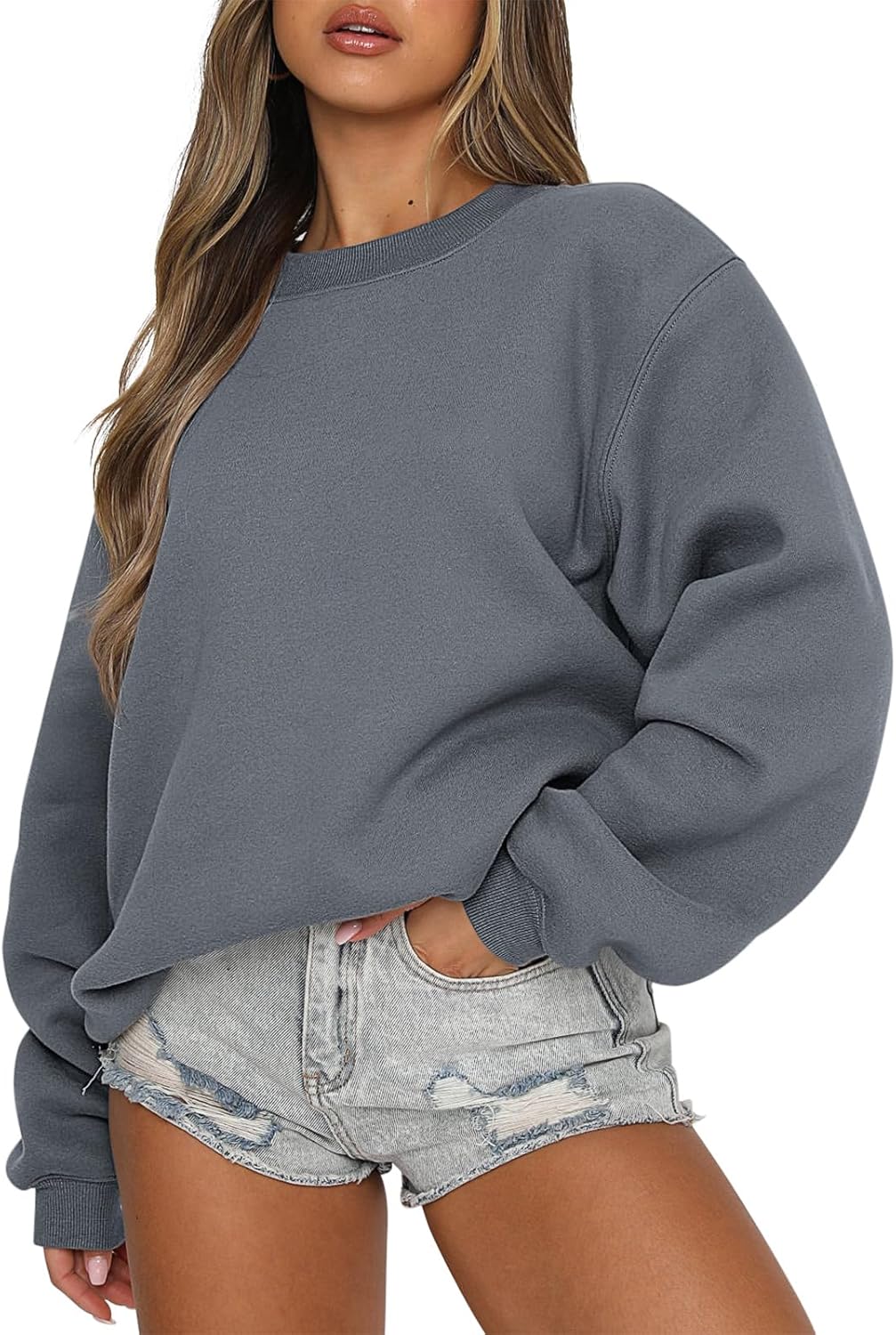 Oversized Crewneck Sweatshirt - Women's Teen Girls Fleece Pullover Sweater Top