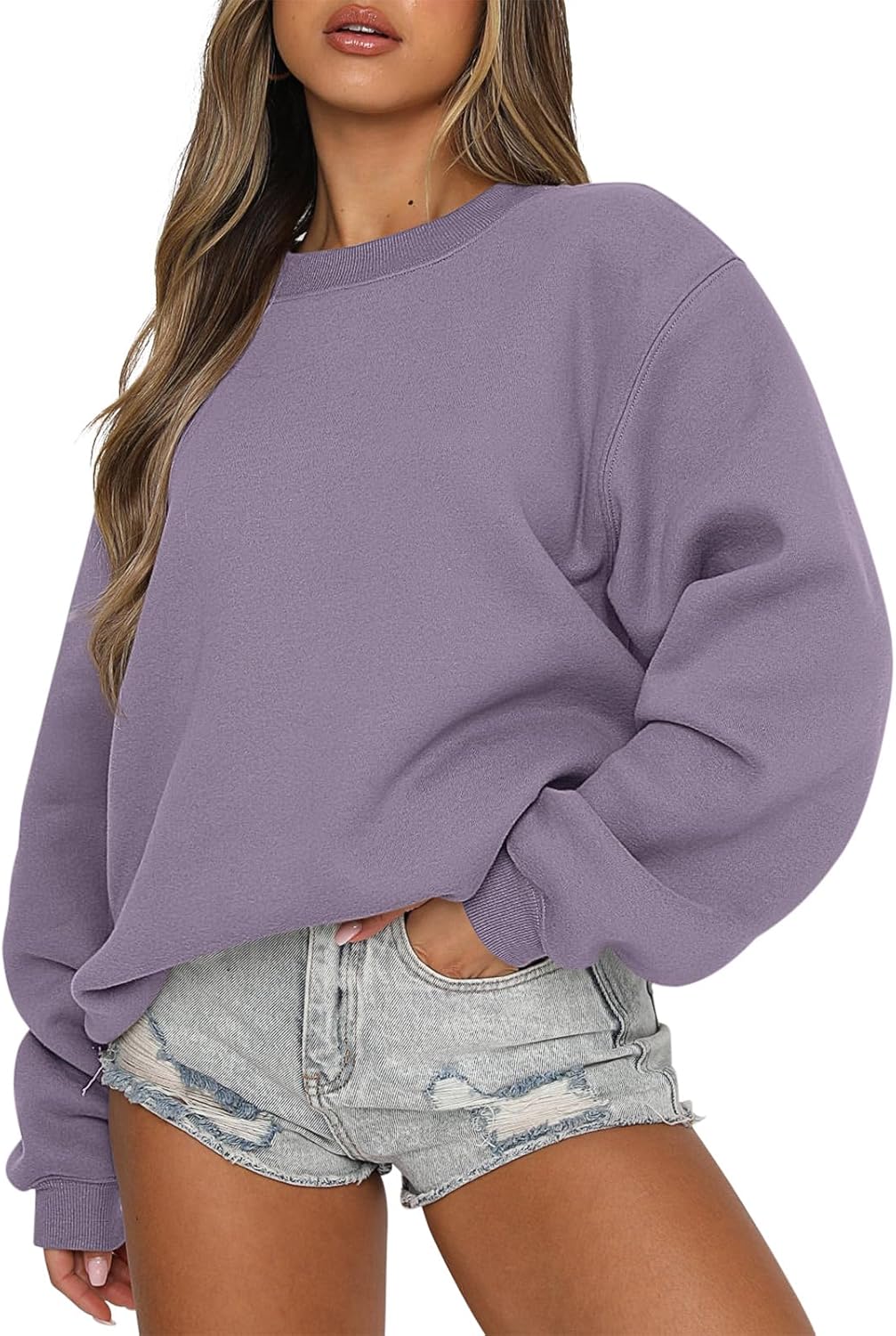 Oversized Crewneck Sweatshirt - Women's Teen Girls Fleece Pullover Sweater Top