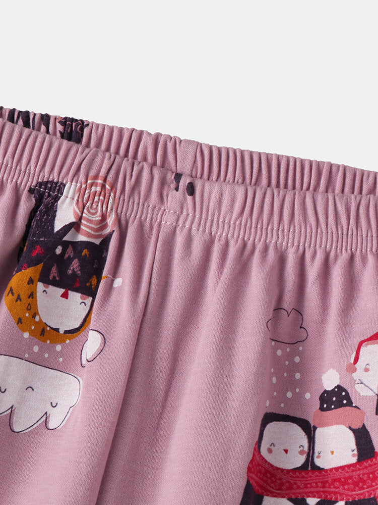 Women's Cartoon Print O-Neck Loose Pajama Set
