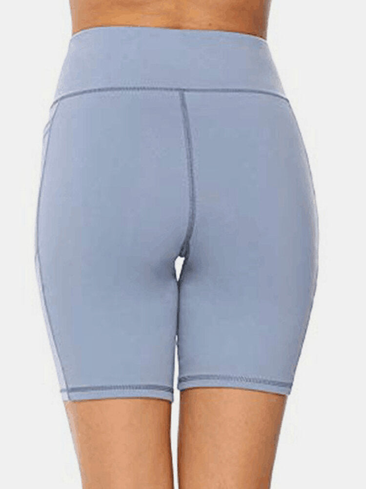 Plus Size Women Dry Quickly Solid Color Biker Sport Shorts With Pocket Secondary image