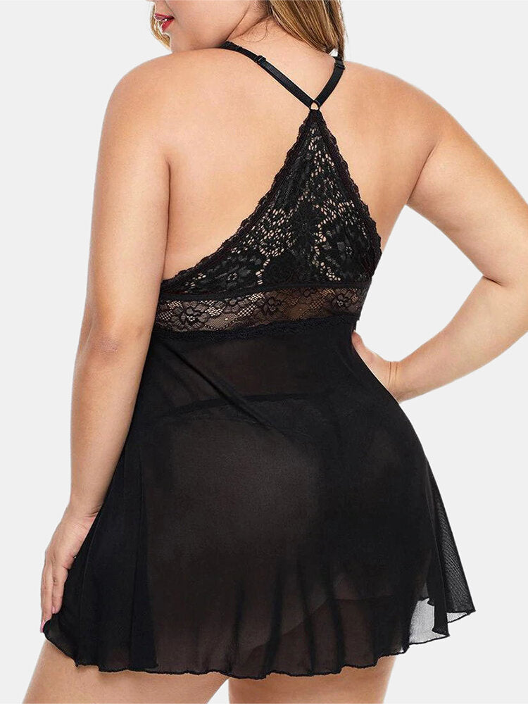 Plus Size Lace Backless Nightgown for Women