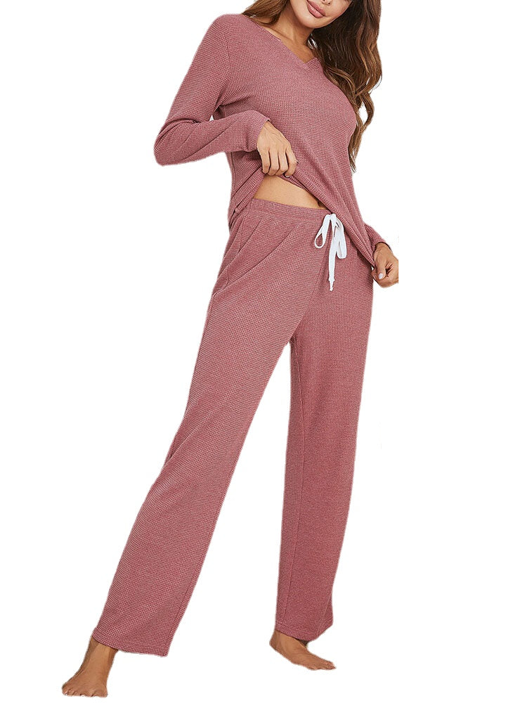 Plus Size Women's V-Neck Two-Piece Lounge Pajama Set Main image