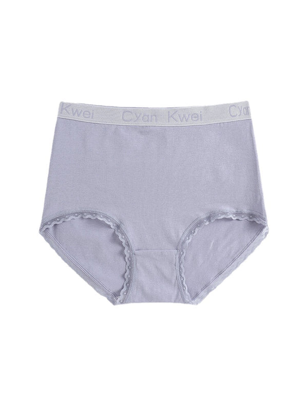 Women's Cotton Lace Trim Panties with Letter Waistband - Solid Color, Cozy Lining