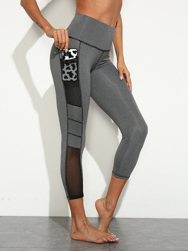 Women Solid Color TopstitchSide Pocket High Waist Yoga Sport Leggings