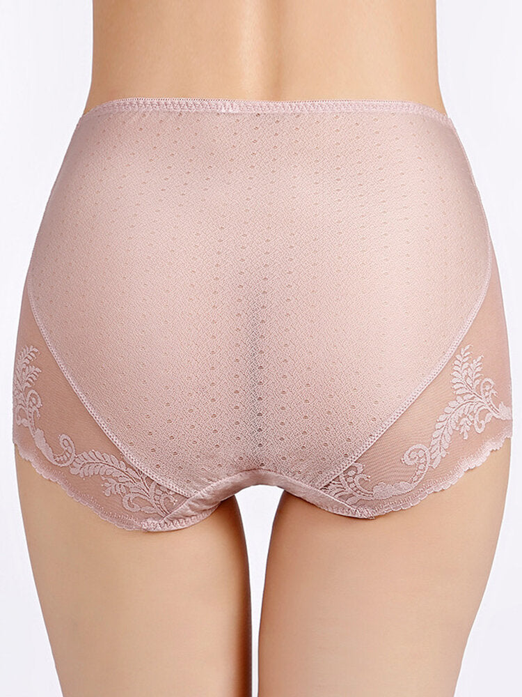 Plus Size Lace Jacquard Sheer High Waist Breathable Panties
