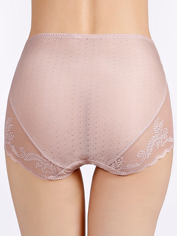 Plus Size Lace Jacquard Sheer High Waist Breathable Panties