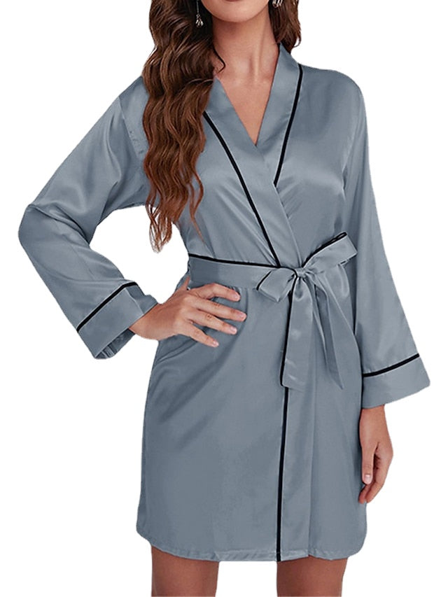 Elegant Women's Satin V-Neck Wrap Mini Dress - Luxury Solid Color Lounge Wear