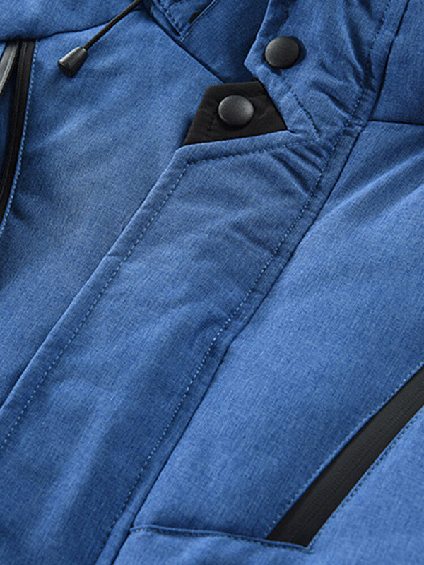 Mens Winter Warm Thicken Zipper Detail Solid Color Hooded Down Coat