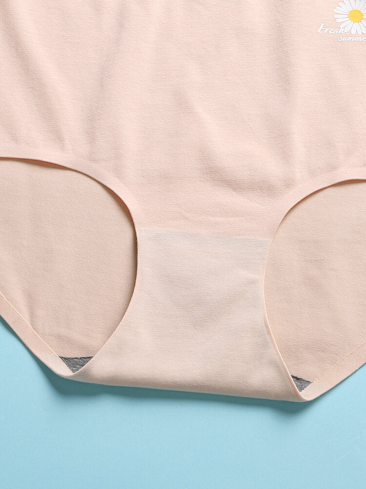 Women's Daisy Print High Waist Seamless Cotton Panties - Breathable & Antibacterial