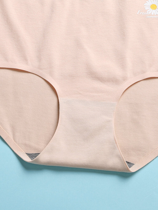 Women's Daisy Print High Waist Seamless Cotton Panties - Breathable & Antibacterial