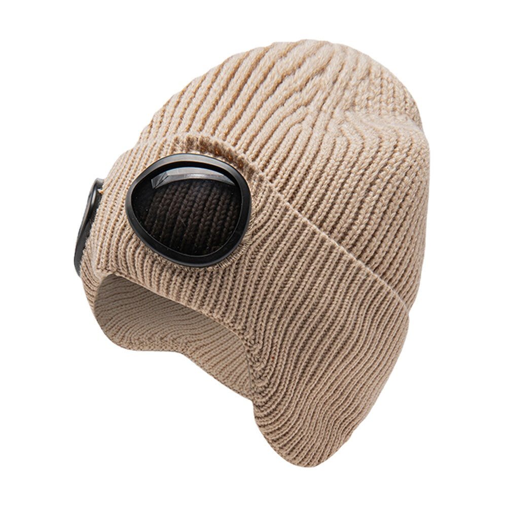 Unisex Knitted Aviator Beanie Hat with Glasses Lens Decoration - Warm, Fashionable, Solid Color Secondary image
