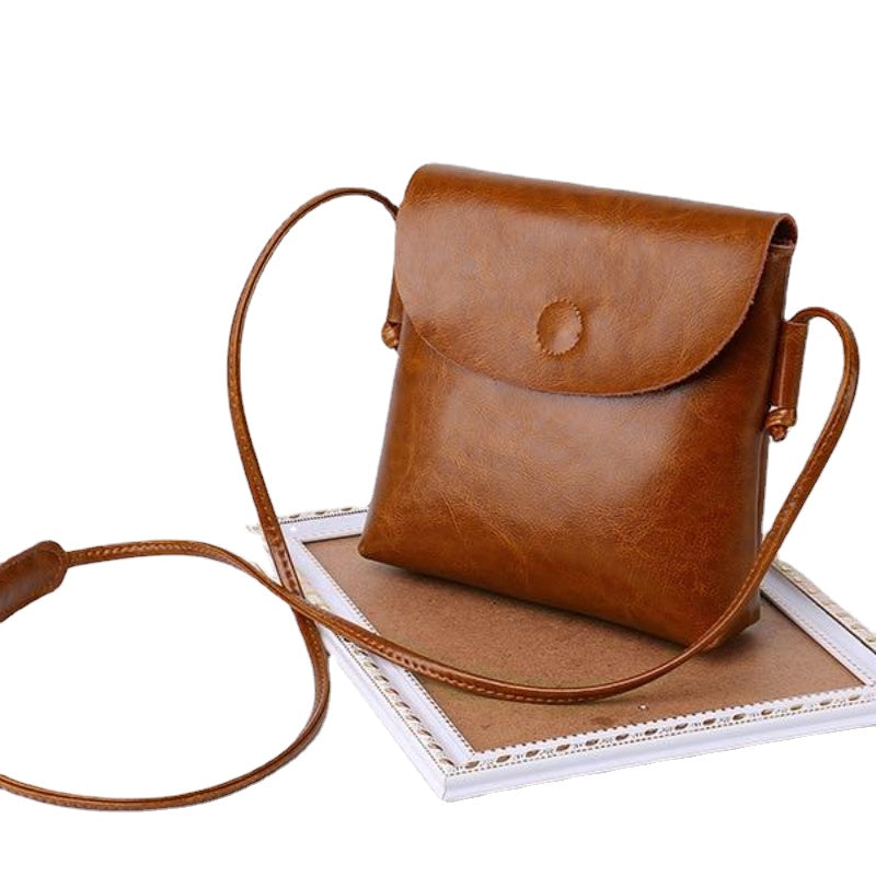 Vintage Oil Genuine Leather Bags for Women High Quality Single Shoulder Crossbody Mini Bag Simple Ladies Designer Purse