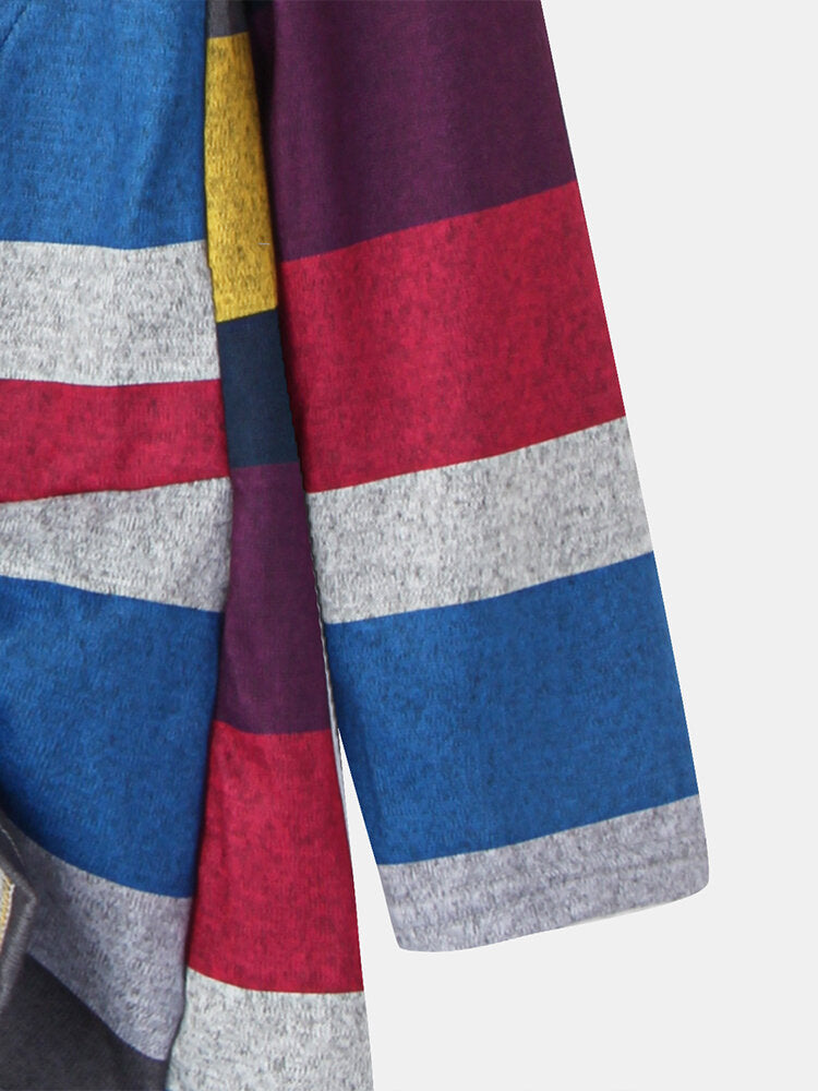 Women Multi-Color Striped O-Neck Twist Hem Long Sleeve T-Shirt