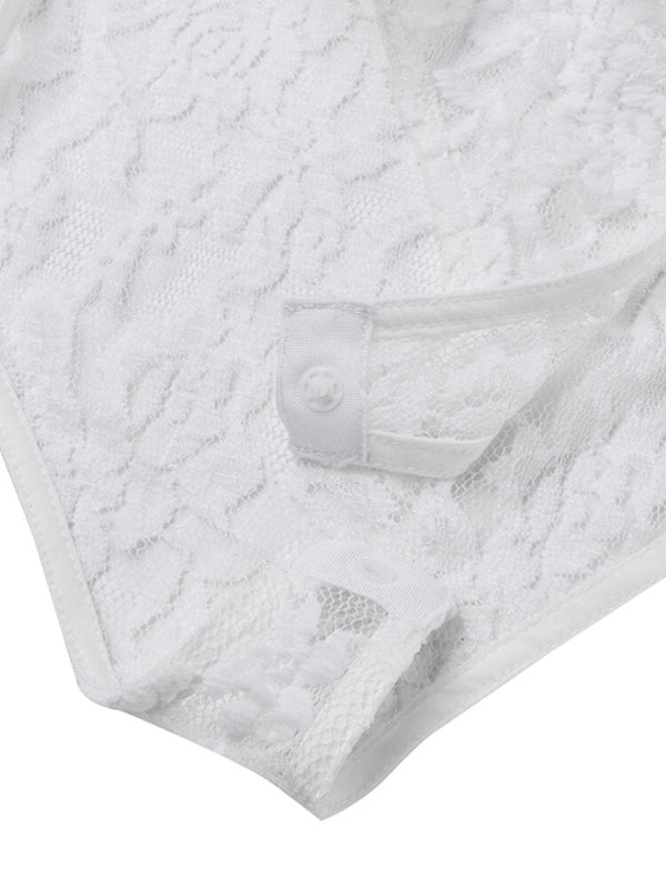 Women Lace See-through V-neck Tights Shapewear Outside Wearing Casual Bodysuit