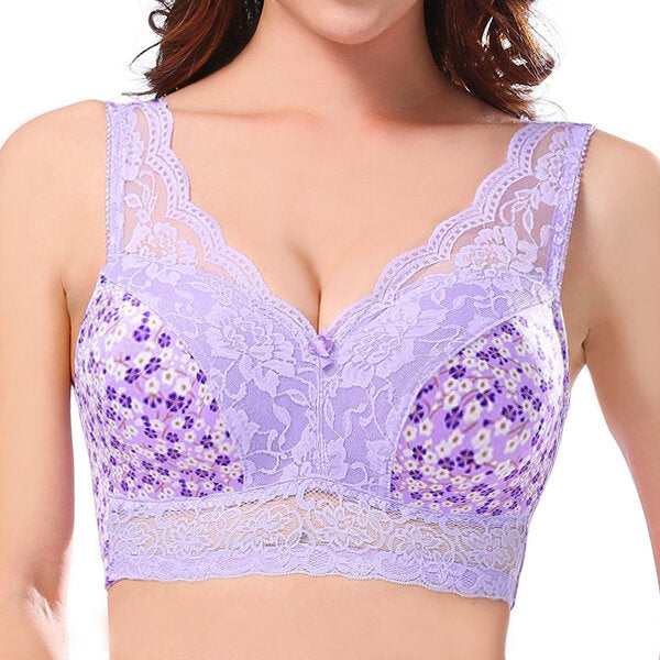 Large Size Cup Full Coverage Wireless Floral Lace Sleeping Leisure Vest Bra Main image