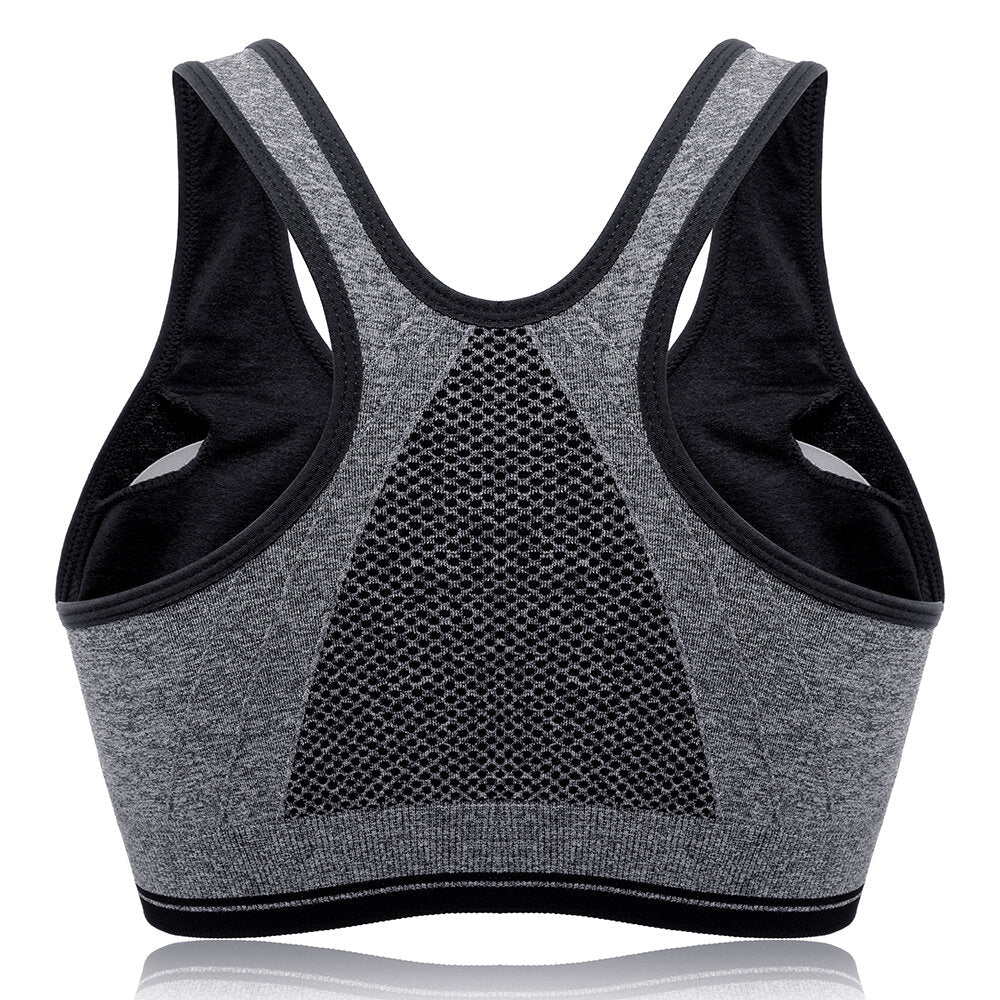 Front Zipper Padded Fitness Sports Shockproof Sporty Bra Tops
