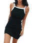Women's Sleeveless Pure Color Patchwork Square Neck Sexy Slim Sport Sheath Dress