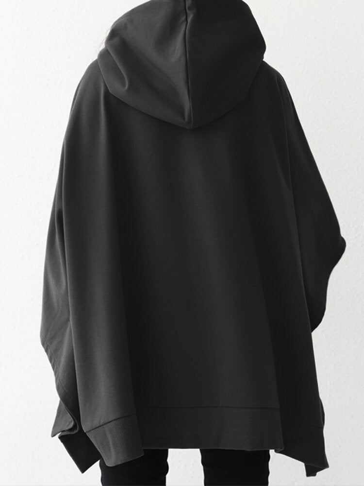 Women Solid Color Turtleneck Collar Dolman Sleeveless Retro Hooded Sweatshirt Secondary image