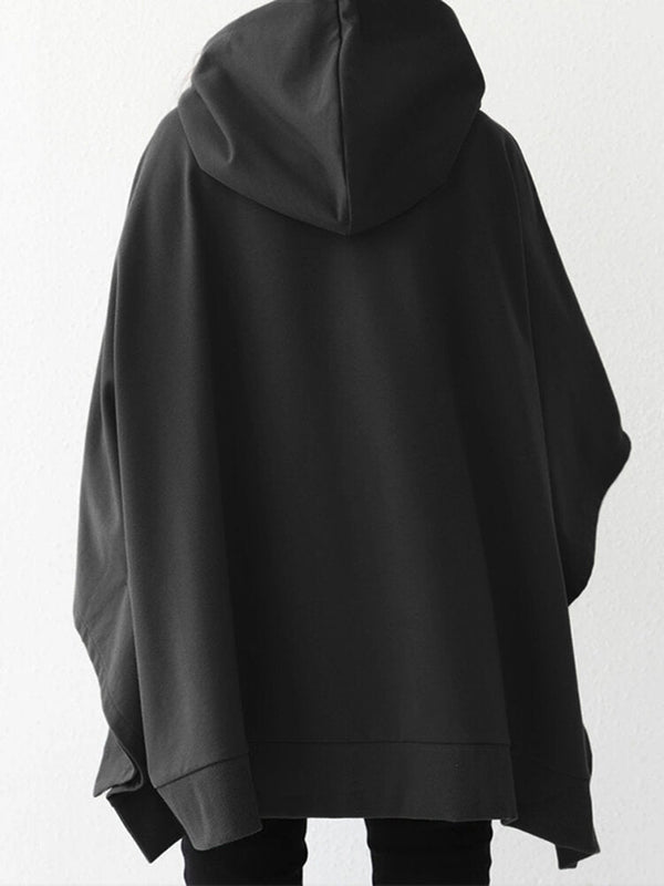 Women Solid Color Turtleneck Collar Dolman Sleeveless Retro Hooded Sweatshirt