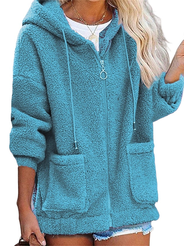 Women's Teddy Coat Street Vacation Going out Fall Winter Regular Coat Regular Fit Warm Breathable Stylish Casual Daily Casual Jacket Long Sleeve Plain with Pockets Main image