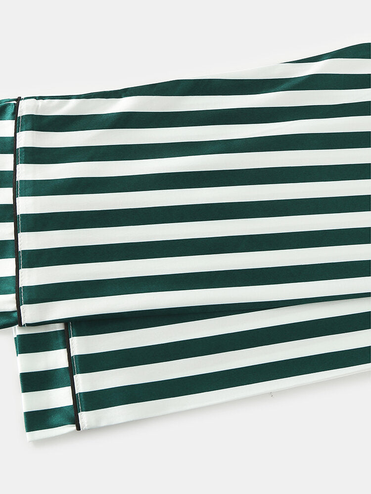 Women's Striped Revere Collar Pajama Set - Button-Up Long Sleeve Shirt & Pants