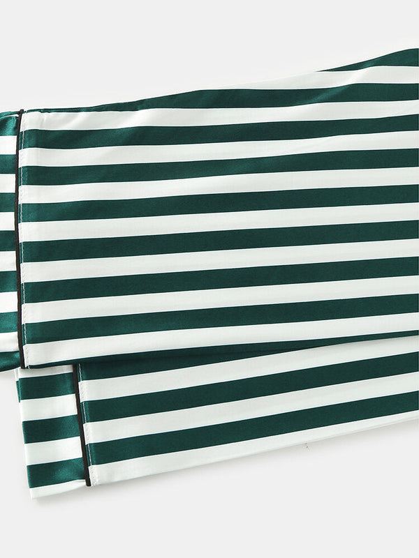 Women's Striped Revere Collar Pajama Set - Button-Up Long Sleeve Shirt & Pants