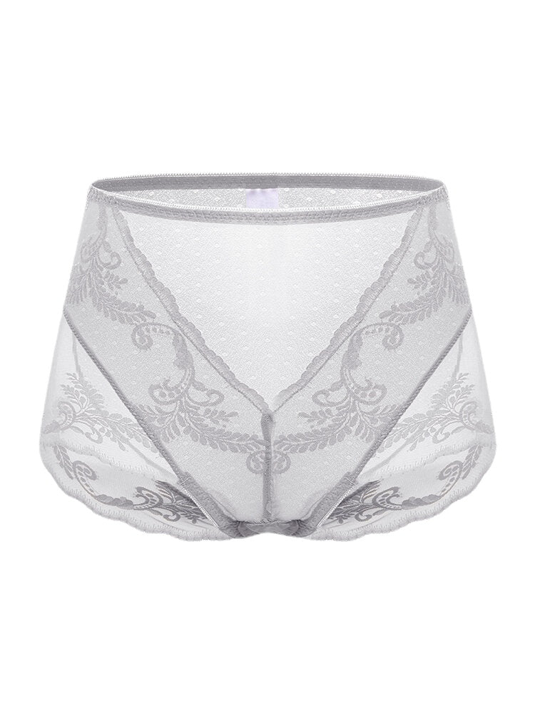 Plus Size Lace Jacquard Sheer High Waist Breathable Panties