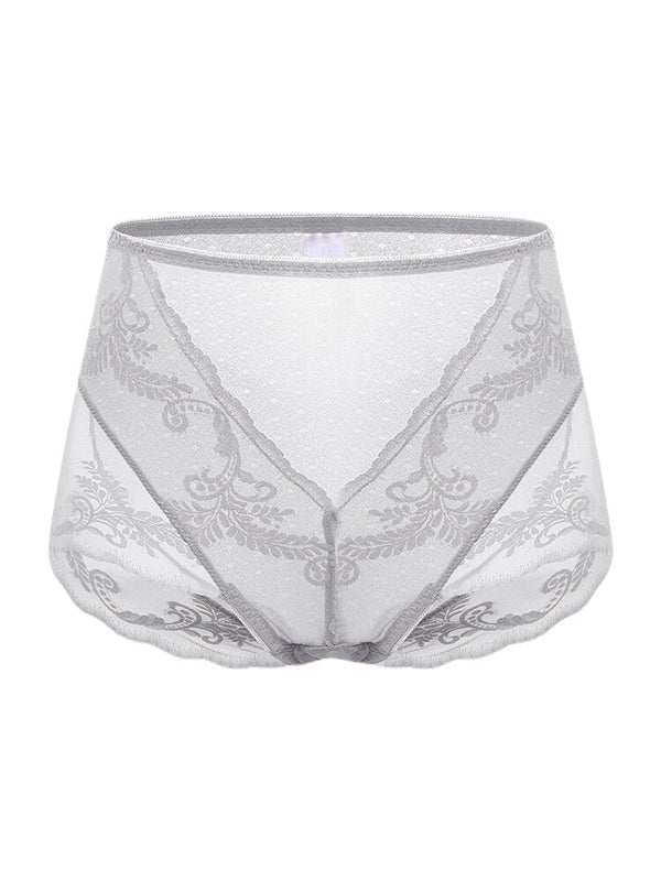 Plus Size Lace Jacquard Sheer High Waist Breathable Panties
