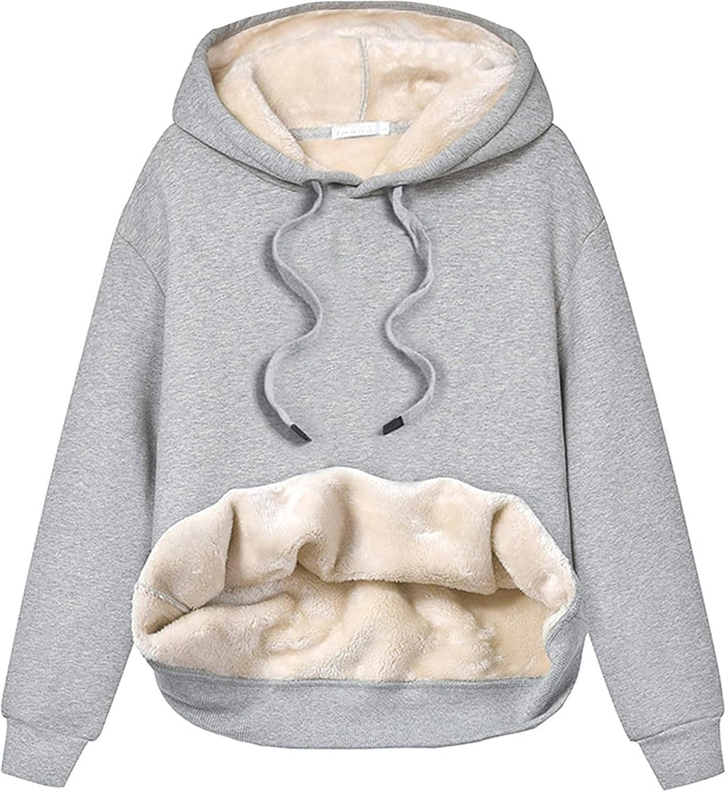 Women’s Cozy Sherpa Lined Hoodie Sweatshirt – Adjustable Drawstring Hood, Kangaroo Pocket, Long Sleeves for Fall & Winter Comfort