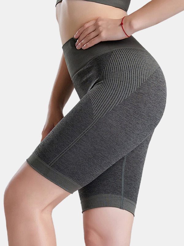 Women Sport Solid Color Dry Quick Banded High Waist Biker Shorts