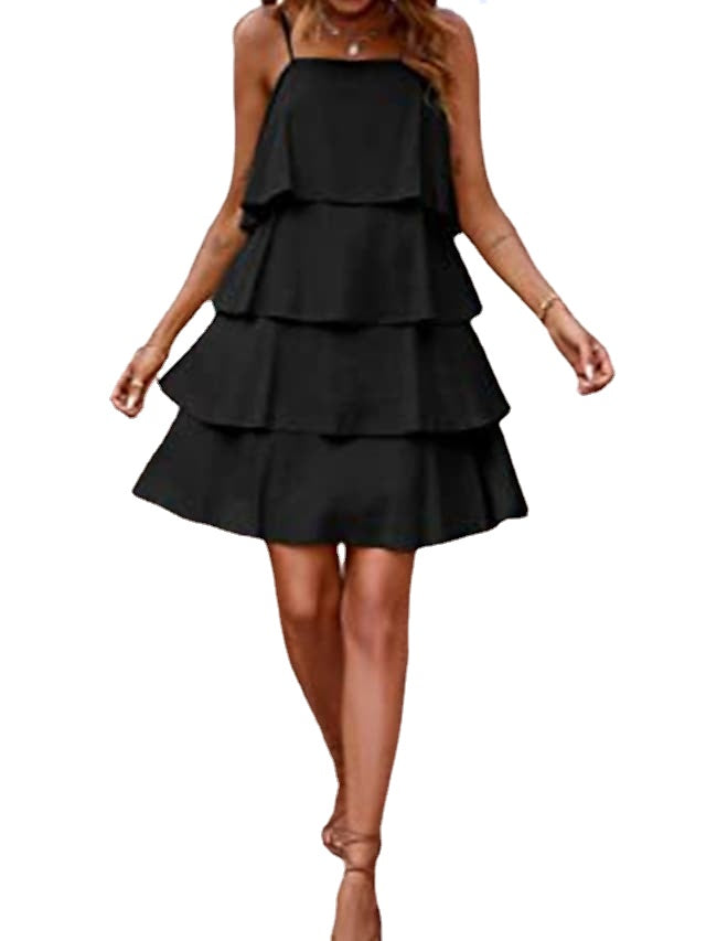 Women's Sleeveless Pure Color Ruffle Spaghetti Strap Vacation Holiday Dress Secondary image