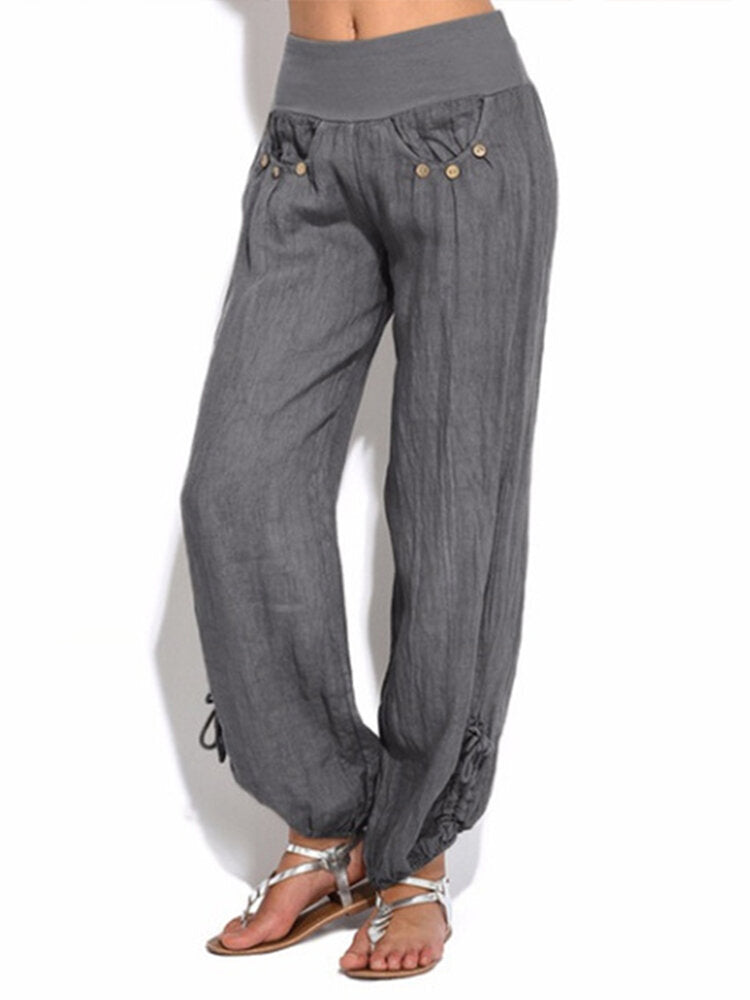 Women Casual High Waist Solid Color Button Yoga Harem Pants Main image