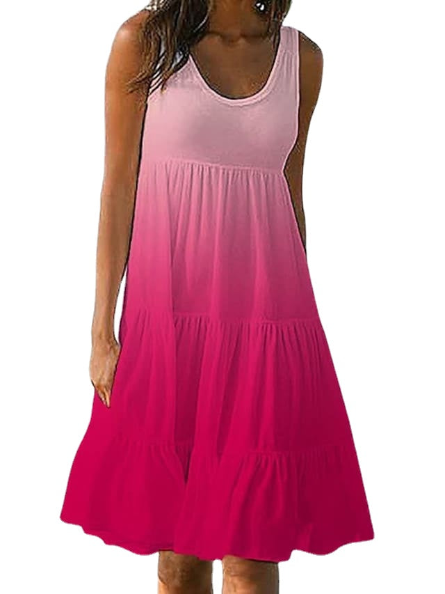 Women's Gradient Color Sleeveless Crew Neck Casual Loose Dress
