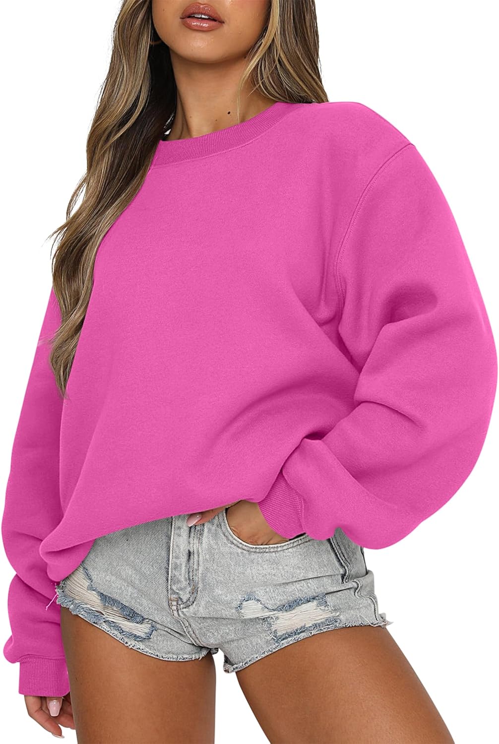 Oversized Crewneck Sweatshirt - Women's Teen Girls Fleece Pullover Sweater Top