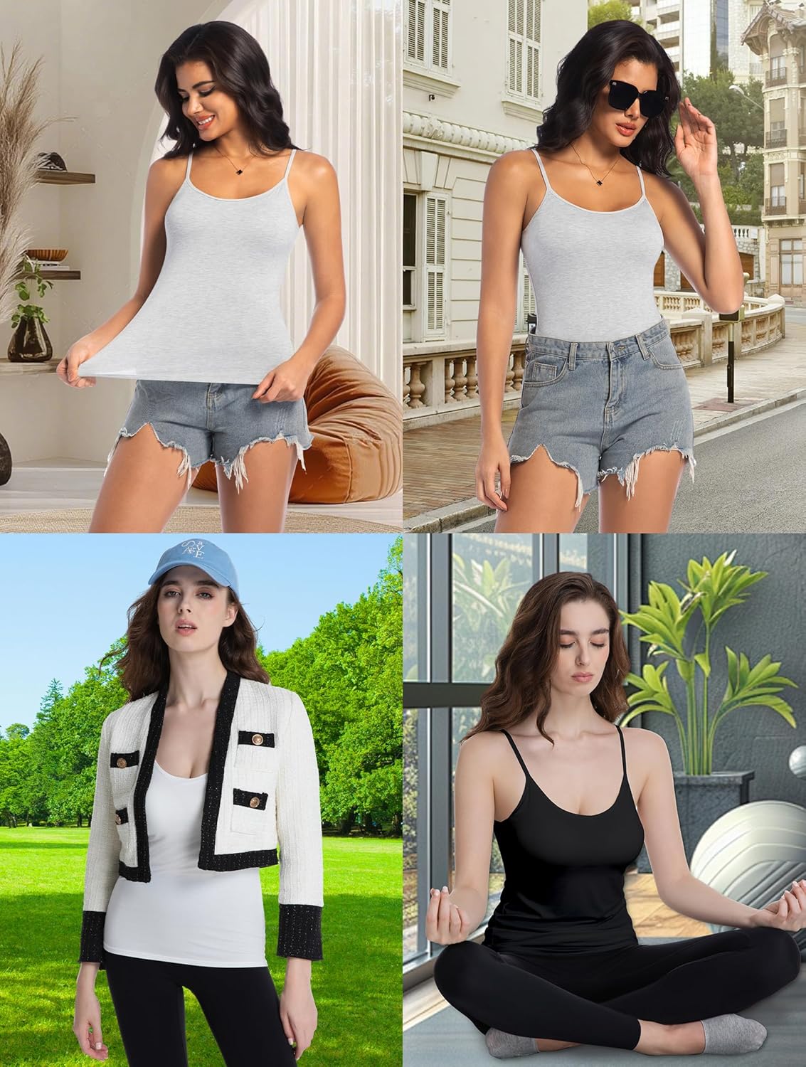 Camisole Tank Top for Women with Built-in Padded Shelf Bra Support,Spaghetti Strap Layering Camis, Basic Undershirt