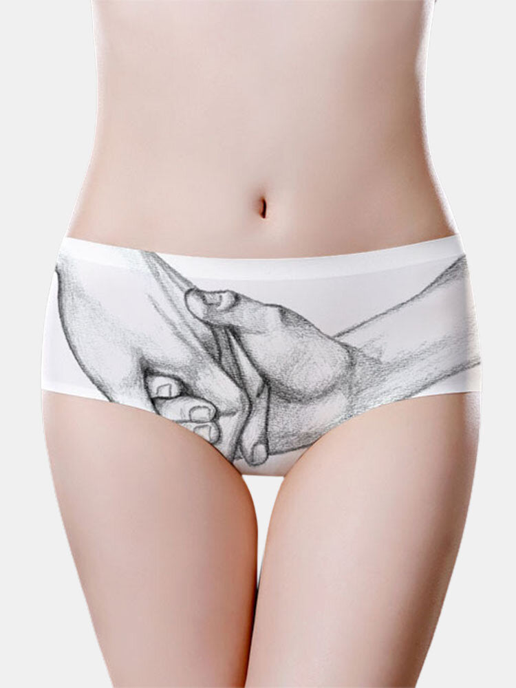 Women's Breathable Cotton Mid Waist Panty with Hand Print