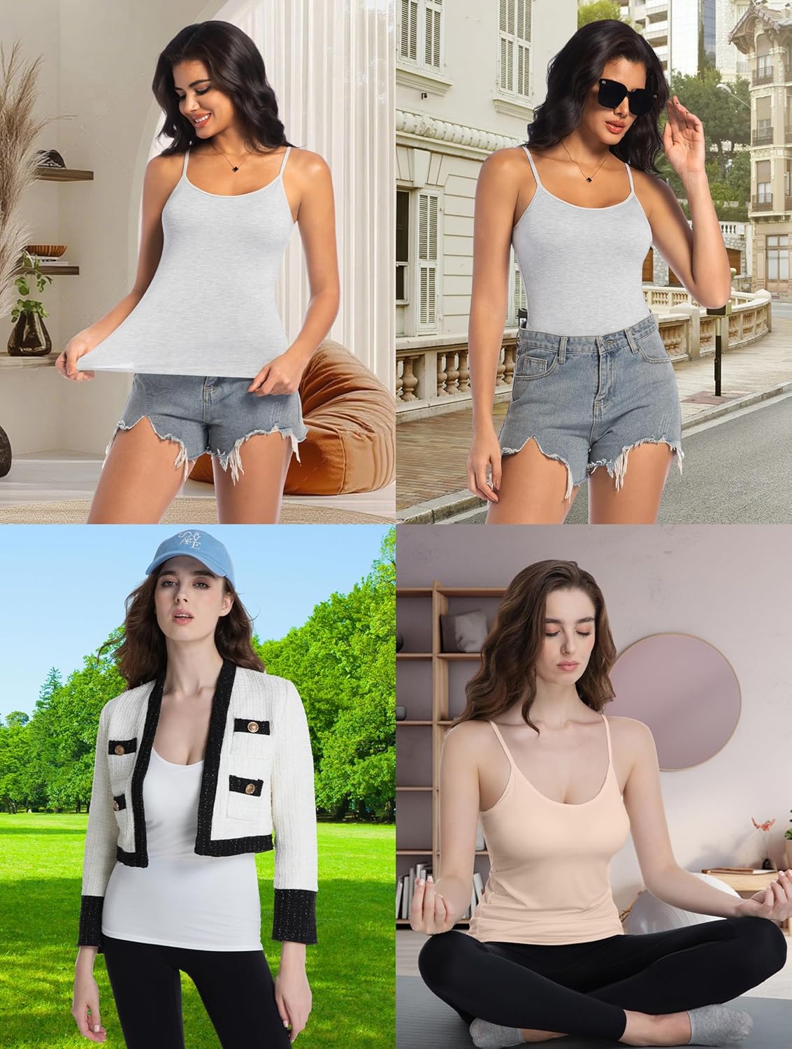 Camisole Tank Top for Women with Built-in Padded Shelf Bra Support,Spaghetti Strap Layering Camis, Basic Undershirt
