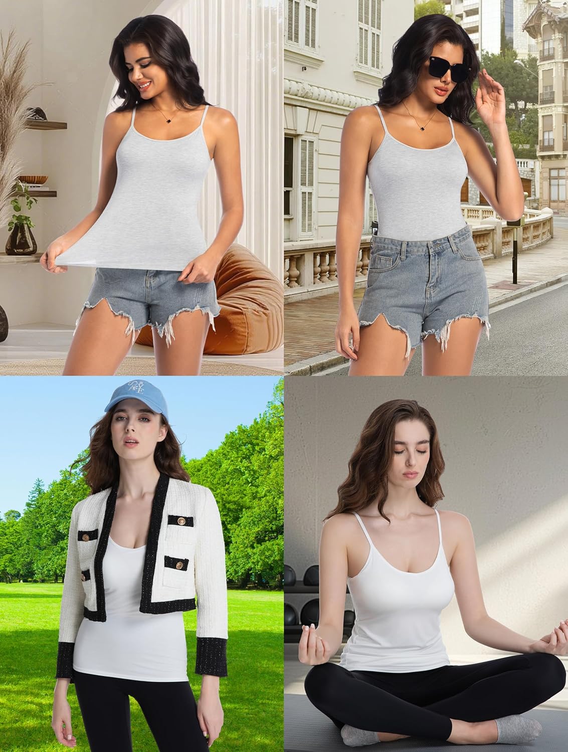 Camisole Tank Top for Women with Built-in Padded Shelf Bra Support,Spaghetti Strap Layering Camis, Basic Undershirt