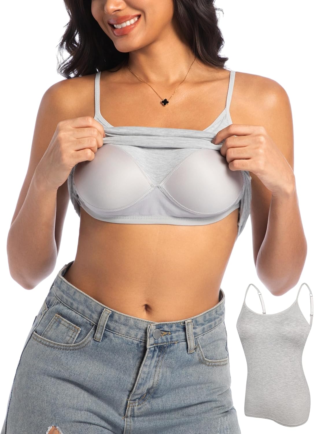 Camisole Tank Top for Women with Built-in Padded Shelf Bra Support,Spaghetti Strap Layering Camis, Basic Undershirt