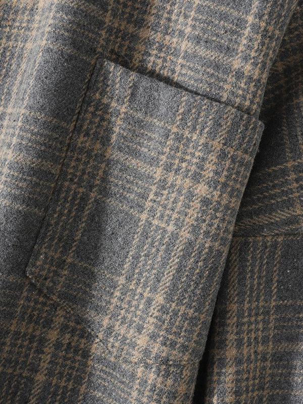 Mens Cotton Plaid Lapel Drop Shoulder Relaxed Fit Overshirt With Pocket