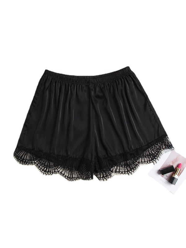 Faux Silk Seamless Lace Trim Smooth Butt Lifter Mid Waisted Safety Short Pants