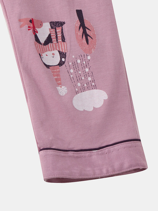 Women's Cartoon Print O-Neck Loose Pajama Set