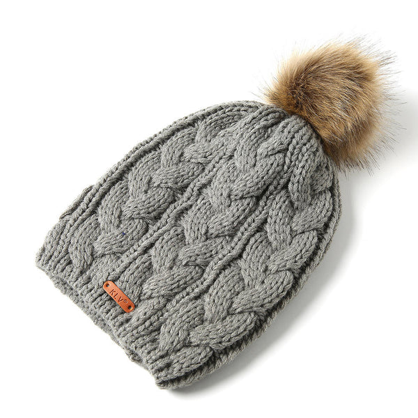 Women's Thick Knit Ski Hat with Earmuffs - Winter Cotton Beanie