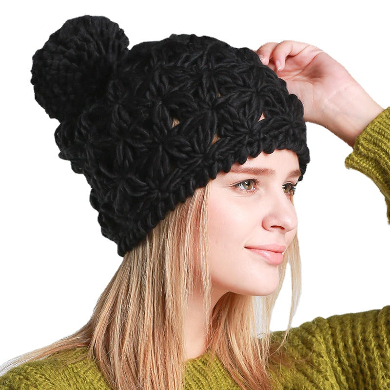 Womens Hand-Woven Knitted Beanie Hat Winter Hollow Out Slouchy Earmuffs Skullcap Secondary image