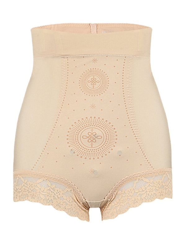 Women Hip Lifting Lace Trim Antibacterial Breathable High Waist Belly Shaping Panties