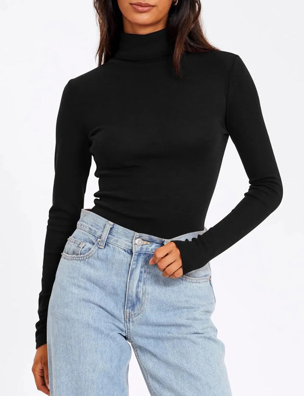 Women's Turtleneck Long Sleeve Shirts Fall Fashion Basic Layering Slim Fit Soft Thermal Underwear Tops