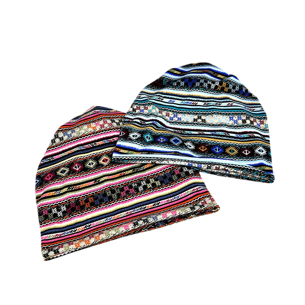 Women Winter Cotton Multi-purpose Flower Printing Casual Beanie Cap Neck Headgear Main image